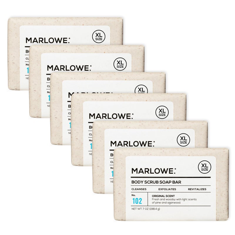 MARLOWE. No. 102 Body Scrub Soap 7 oz (6 Bars) Exfoliating Soap Bar with Shea Butter, Olive Oil & Green Tea, Cleanses & Smooths, Sage & Fir Scent - Image 1